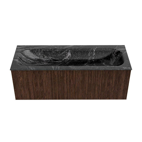 MONDIAZ KURVE-DLUX Meuble de salle de bains 120 cm couleur Walnut avec 1 tiroir. Lavabo BIG LARGE central 1 trou de robinet couleur Lava. SW1137257