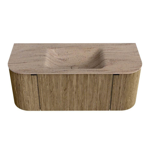MONDIAZ KURVE-DLUX Meuble de salle de bains 110cm arrondi Gauche + Droite couleur Dusk avec 1 tiroir et 2 portes. Lavabo CLOUD Central sans trou de robinet Saba. SW1433316