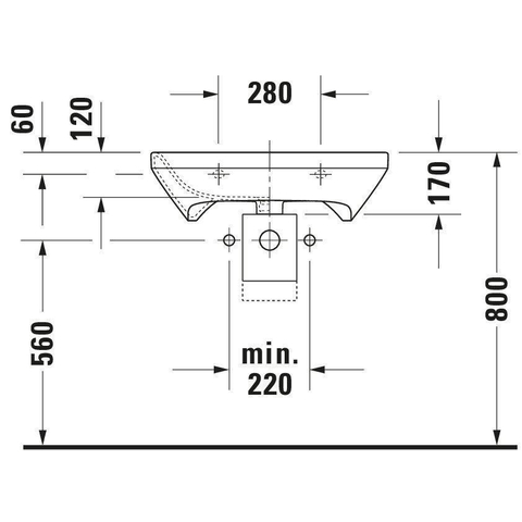 Duravit Durastyle Wastafel - 65x57cm - met 1 kraangat - zonder overloop - wit SW54103