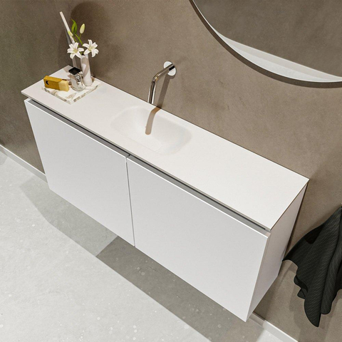 MONDIAZ TURE Toiletmeubel 100x23x50cm met 0 kraangaten 2 deuren talc mat Wastafel Eden midden Solid Surface Wit SW474901