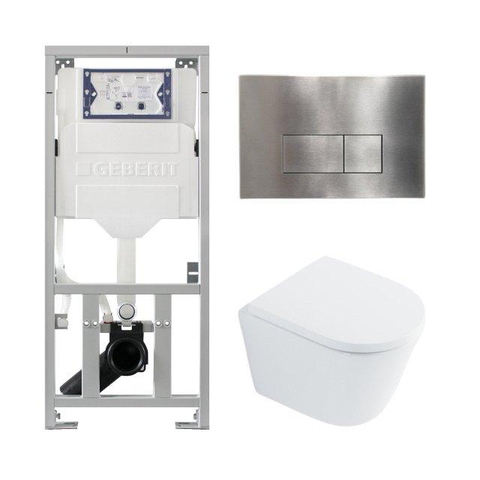 QeramiQ Dely Toiletset - 36.3x51.7cm - diepspoel - rimless - Geberit UP320 inbouwreservoir - met Burda frame - softclose toilet zitting - 35mm - steel bedieningsplaat - rechthoekige knoppen - glans wit SW1222074