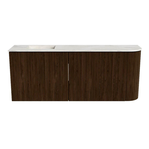 Mondiaz JOYA-DLUX 101.6cm toiletmeubel - ronding rechts kleur Walnut - Wastafel FAYE positie Links Zonder kraangat kleur Ostra. SW1422626