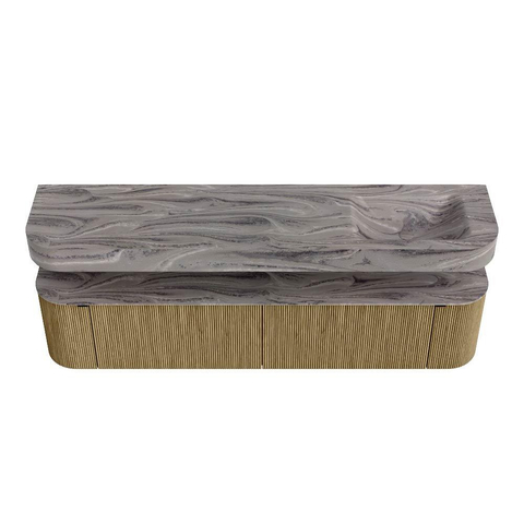 MONDIAZ THOR-DLUX 200cm meuble de salle de bains arrondi gauche + droite couleur Dusk avec 2 tiroirs et 2 portes. Vasque suspendue CLOUD Droite 1 trou de robinet couleur Sombra. SW1467275
