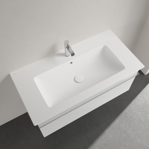 Villeroy & Boch venticello meubelwastafel - met wasbak midden - 1 kraangat doorgestoken - 100x50cm (geschikt - voor 3 kraangaten) - met overloop CeramicPlus - Stone White (mat wit) SW209629