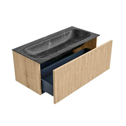 MONDIAZ KURVE-DLUX 100cm badmeubel kleur Oak met 1 lade. Wastafel BIG MEDIUM midden 1 kraangat kleur Lava. SW1138128