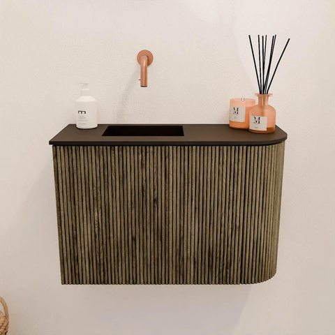 Mondiaz JOYA 61.6cm toiletmeubel - ronding rechts kleur Dusk - Wastafel FAYE positie Links Zonder kraangat kleur Urban. SW1421681