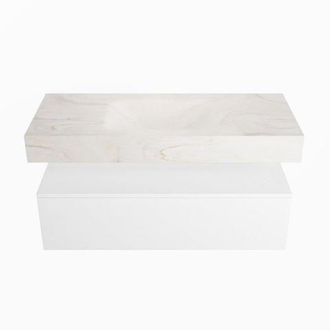 Mondiaz ALAN-DLUX Ensemble de meuble - 110cm - meuble Talc mat - 1 tiroir - Lavabo Cloud Ostra suspendu - vasque Centre - 0 trous de robinet SW806915