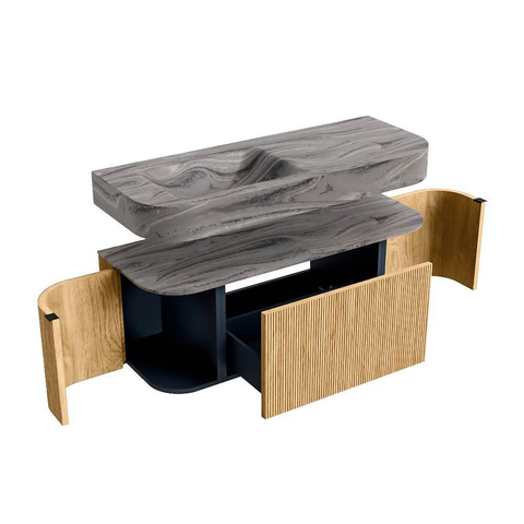 MONDIAZ THOR-DLUX Meuble de salle de bains 120cm arrondi gauche + droite couleur Oak avec 1 tiroir et 2 portes. Vasque suspendue CLOUD Gauche sans trou de robinet couleur Sombra. SW1463659