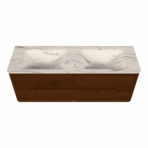 Mondiaz CIRO-DLUX Badkamermeubelset - 140x45x50cm - Solid surface wastafel Nata - 2 wasbak Dubbel - zonder kraangaten - 4 lades - Ruby SW1532075