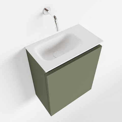 MONDIAZ TURE Toiletmeubel 40x23x50cm met 0 kraangaten 1 deuren army mat Wastafel Eden links Solid Surface Wit SW474990