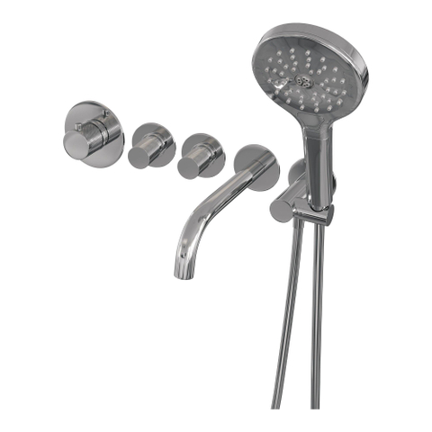 Robinet de baignoire encastré Brauer Chrome - ensemble de douche - sortie de 20 cm - avec partie encastrable - 3 boutons de commande - douchette ronde 3 positions - chrome SW715475