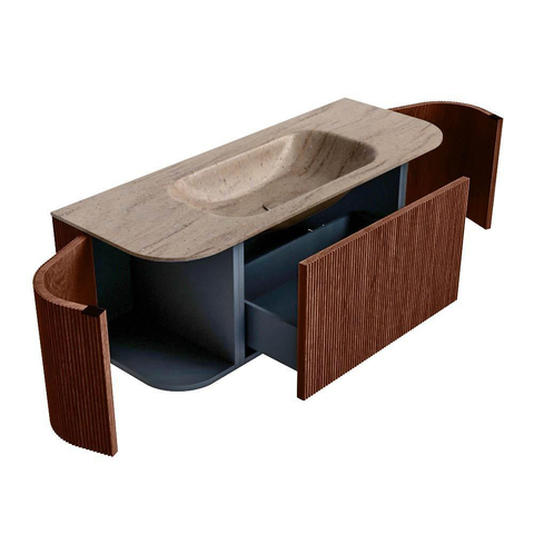 MONDIAZ KURVE-DLUX Meuble de salle de bains 120cm arrondi Gauche + Droite couleur Ruby avec 1 tiroir et 2 portes. Lavabo BIG SMALL Central sans trou de robinet Saba. SW1433442