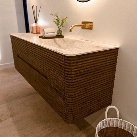 Mondiaz CIRO-DLUX Badkamermeubelset - 150x45x50cm - Solid surface wastafel Frappe - 1 wasbak Rechts - zonder kraangaten - 4 lades - Dusk SW1532834
