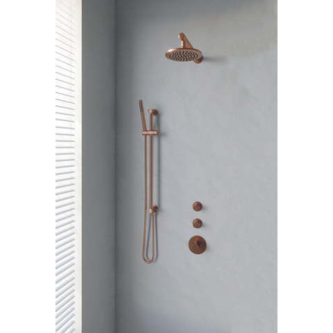 Brauer Copper Edition Regendoucheset inbouw - hoofddouche 20cm - 3 gladde knoppen - rechte wandarm - glijstang - handdouche staaf 1 stand - PVD - geborsteld koper SW374502