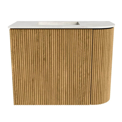 Mondiaz JOYA-DLUX 51.6cm toiletmeubel - ronding rechts kleur Oak - Wastafel FAYE positie Links Zonder kraangat kleur Ostra. SW1422285