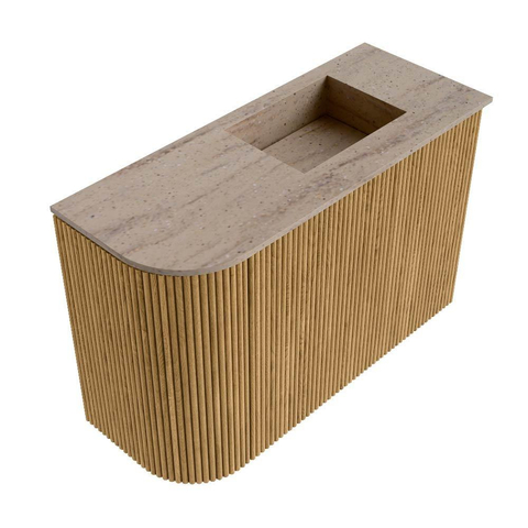 Mondiaz JOYA-DLUX Meuble de toilette 61,6cm - arrondi gauche couleur Chêne - Vasque FAYE position Droite Sans trou de robinet couleur Saba SW1424195