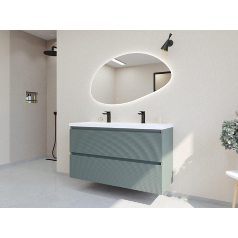 H&R Badmeubelen Infinity XXL 3D Badkamermeubelset - 120 cm - 1 keramische wasbak djazz wit - 2 kraangaten - 2 lades - mat petrol SW863505