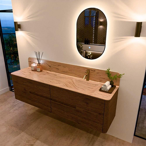 Mondiaz CIRO-DLUX Badkamermeubelset - 180x45x50cm - Solid surface wastafel Arena - 1 wasbak Rechts - 1 kraangat - 4 lades - Dusk SW1533139