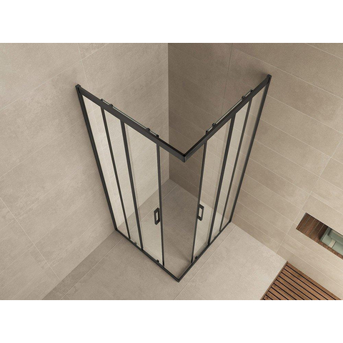 Wiesbaden Skyline Hoekinstap cabine - met 2 schuifdeuren - 90x90x200cm - 8mm - nano helder glas - mat zwart SW440366