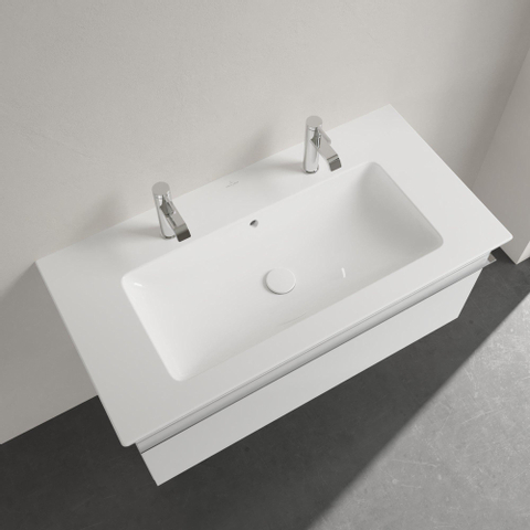 Villeroy & Boch venticello Meubelwastafel wasbak midden - 2 kraangaten - 100x50cm overloop - White Alpine (glans wit) 1025116