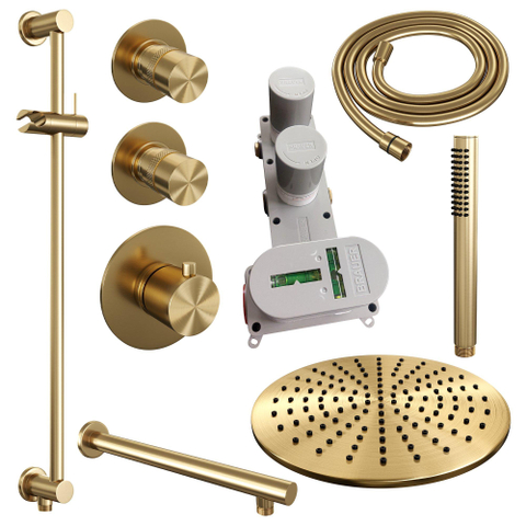 BRAUER Gold Edition ensemble de douche pluie encastré – douche de tête Ø 30 cm – bras mural droit 40 cm – douchette bâton – barre de douche 70 cm SW547658