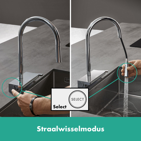 Hansgrohe Aquno Select M81 - 1 greeps keukenkraan - 170 uittrekbare vuistdouche - 3jet - sbox - hoogglans chroom SW878838