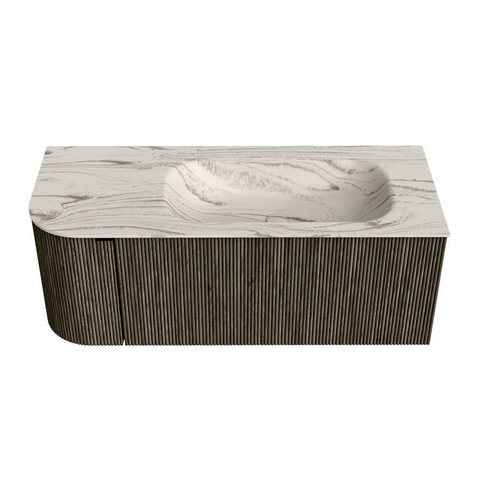 MONDIAZ KURVE-DLUX 115cm badmeubel ronding Links kleur Shadow met 1 lade en 1 deur. Wastafel BIG SMALL Rechts zonder kraangat Nata. SW1432279