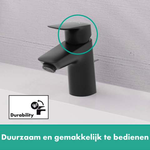 Hansgrohe Logis Eengreeps wastafelmengkraan - 70 - coolstart - met PopUp - trekwaste - mat zwart SW918326