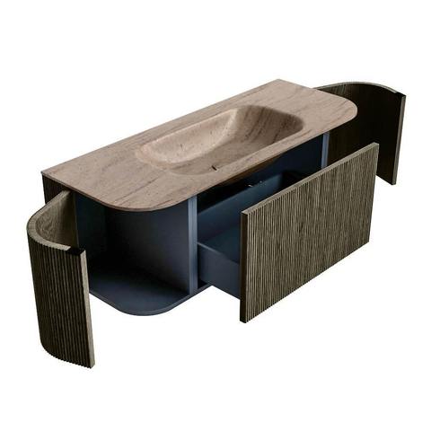 MONDIAZ KURVE-DLUX Meuble de salle de bains 120cm arrondi Gauche + Droite couleur Shadow avec 1 tiroir et 2 portes. Lavabo BIG SMALL Central sans trou de robinet Saba. SW1433421
