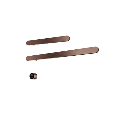 Hotbath &MORE Handdoekradiator - 80x38cm - soft square - 2 stangen 80cm en 50cm - horizontaal - met schakelaar - PVD - geborsteld koper SW1245770