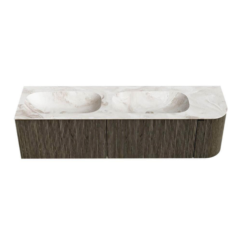 Mondiaz KURVE-DLUX Ensemble de meubles de salle de bains - 165x46x40cm - 2 tiroirs - 1 porte - vasque solid surface - double / gauche - 2 trous de robinet - Shadow SW1414395