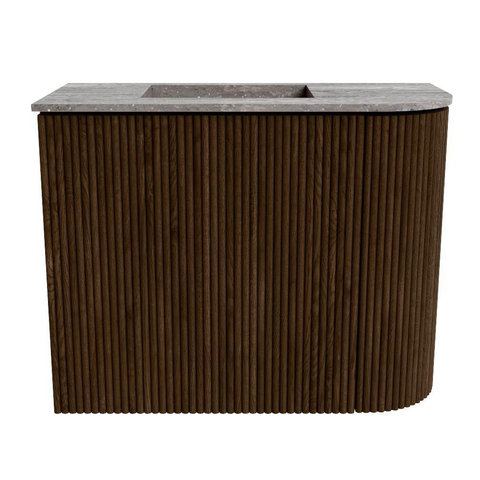 Mondiaz JOYA-DLUX 51.6cm toiletmeubel - ronding rechts kleur Walnut - Wastafel FAYE positie Links Zonder kraangat kleur Oza. SW1424587