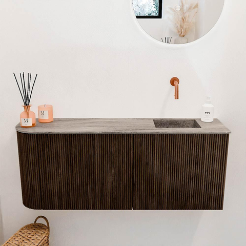 Mondiaz JOYA-DLUX 101.6cm toiletmeubel - ronding links kleur Walnut - Wastafel FAYE positie Rechts Zonder kraangat kleur Oza. SW1424607