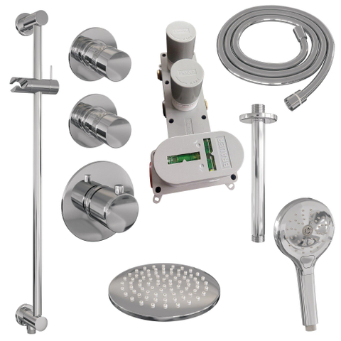 BRAUER Chrome Edition inbouw regendoucheset – Ø20 cm hoofddouche – 20 cm plafondbuis – ronde handdouche – glijstang 70 cm SW398026