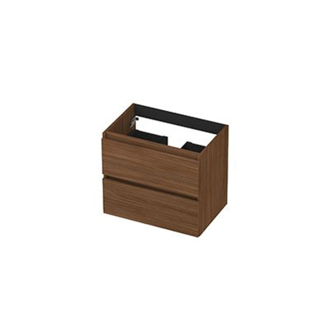 INK Wastafelonderkast - 60x40x52cm - 2 lades - greeploos - met houten keerlijst - MDF - Warm walnoot SW1238896