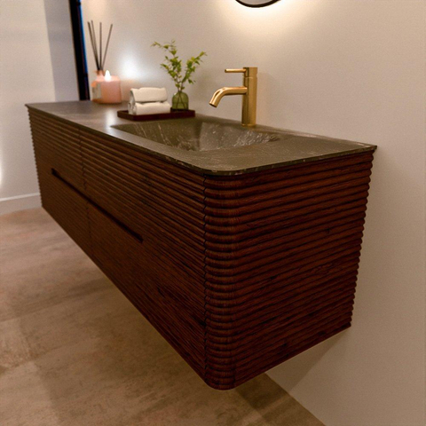 Mondiaz CIRO-DLUX Badkamermeubelset - 160x45x50cm - Solid surface wastafel Lava - 1 wasbak Rechts - 1 kraangat - 4 lades - Ruby SW1531610