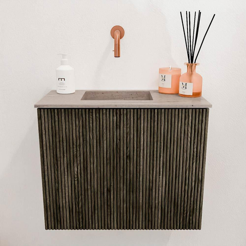 Mondiaz JOYA-DLUX 50cm toiletmeubel - kleur Shadow - Wastafel FAYE positie Links Zonder kraangat kleur Saba. SW1425099