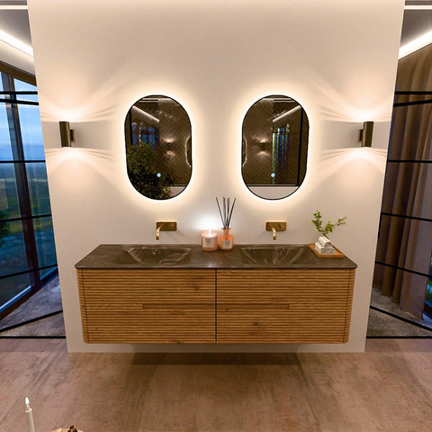 Mondiaz CIRO-DLUX Badkamermeubelset - 170x45x50cm - Solid surface wastafel Lava - 2 wasbak Dubbel - zonder kraangaten - 4 lades - Oak SW1531018