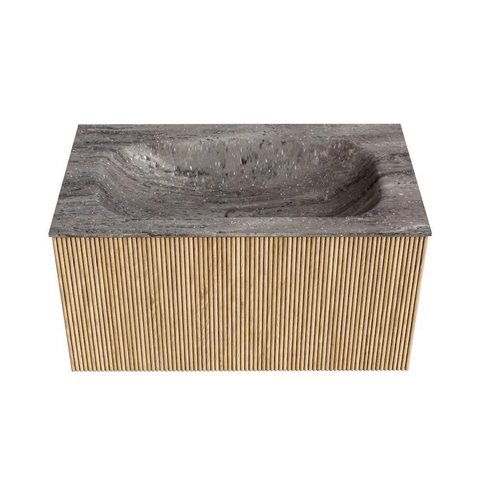 MONDIAZ KURVE-DLUX 80cm badmeubel kleur Oak met 1 lade en 0 deuren. Wastafel BIG SMALL Midden zonder kraangat Oza. SW1432637