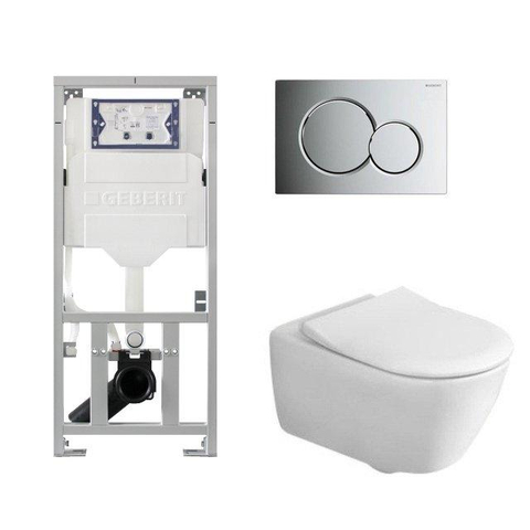 Villeroy & Boch Subway 2.0 inbouwset - met diepspoel wandcloset directflush slimseat zitting afdekplaat verchroomd - glans wit SW105542
