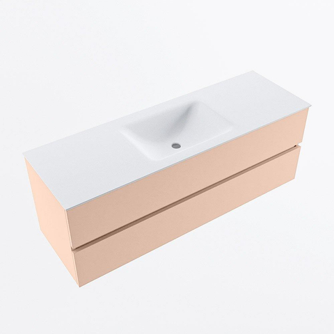 MONDIAZ VICA Badkamermeubelset - 140cm - onderkast rosee- 2 lades - wastafel cloud midden - 1 kraangat - 60cm hoge versie - talc SW1083397