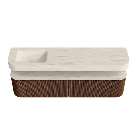 MONDIAZ THOR-DLUX Meuble de salle de bains - 190cm - arrondi gauche + droite - couleur Walnut - 2 tiroirs et 2 portes - Vasque suspendue CLOUD Gauche sans trou de robinet - couleur Meli SW1466635
