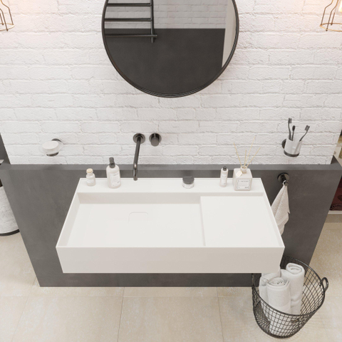 Ideavit SolidBliss Wastafel 90x45x16cm 0 kraangaten Solid surface mat wit SHOWROOMMODEL SHOW26594