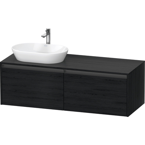 Duravit Ketho.2 Wastafelonderbouwkast - inclusief consoleplaat - met 2 laden - voor waskom links - 140x55x45.9cm - met handgrepen antraciet - eiken zwart mat SW772831