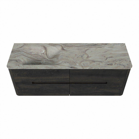 Mondiaz CIRO-DLUX Meuble de salle de bains - 140x45x50cm - Plan vasque solid surface Glace - 1 vasque à gauche - sans trous de robinetterie - 4 tiroirs - Shadow SW1532208