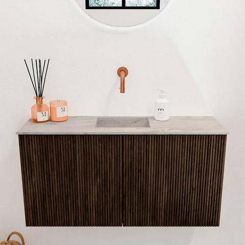Mondiaz JOYA-DLUX 80cm toiletmeubel - kleur Walnut - Wastafel FAYE positie Midden Zonder kraangat kleur Glace. SW1422377