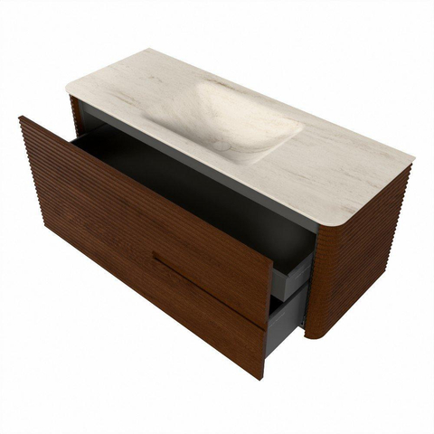 Mondiaz CIRO-DLUX Badkamermeubelset - 120x45x50cm - Solid surface wastafel Meli - 1 wasbak Midden - zonder kraangaten - 2 lades - Ruby SW1531771