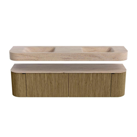 MONDIAZ THOR-DLUX 180cm meuble de salle de bains arrondi gauche + droite couleur Dusk avec 2 tiroirs et 2 portes. Vasque suspendue CLOUD Double sans trou de robinet couleur Saba. SW1466327