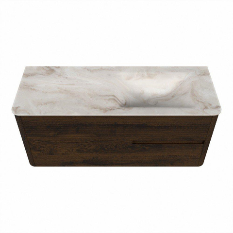 Mondiaz CIRO-DLUX Badkamermeubelset - 120x45x50cm - Solid surface wastafel Frappe - 1 wasbak Rechts - zonder kraangaten - 2 lades - Walnut SW1530288