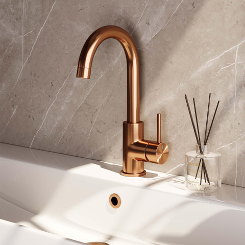 Brauer Copper Edition Robinet lavabo rehaussé bec rond poignée standard ColdStart Cuivre brossé PVD SW374449
